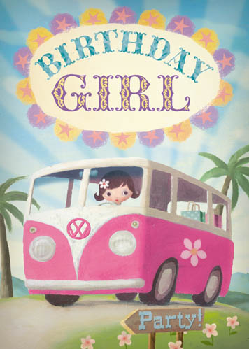 Birthday Girl Camper Van Greeting Card by Stephen Mackey - Click Image to Close